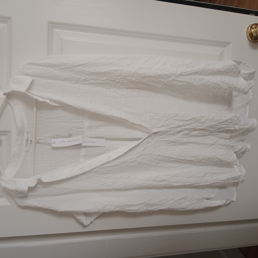 White Textured Button-Up Blouse